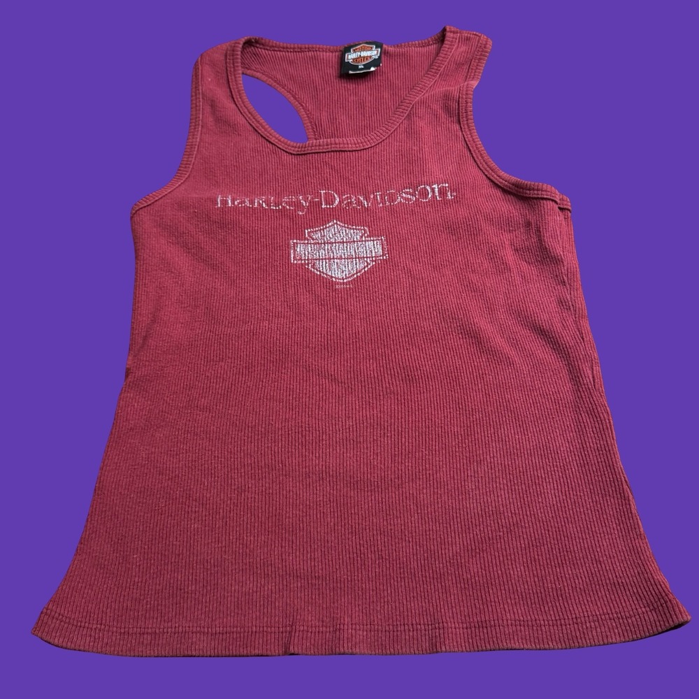 Y2K Harley Davidson Womens Tank Top XL USA Biker Motorcycle Graphic Maroon